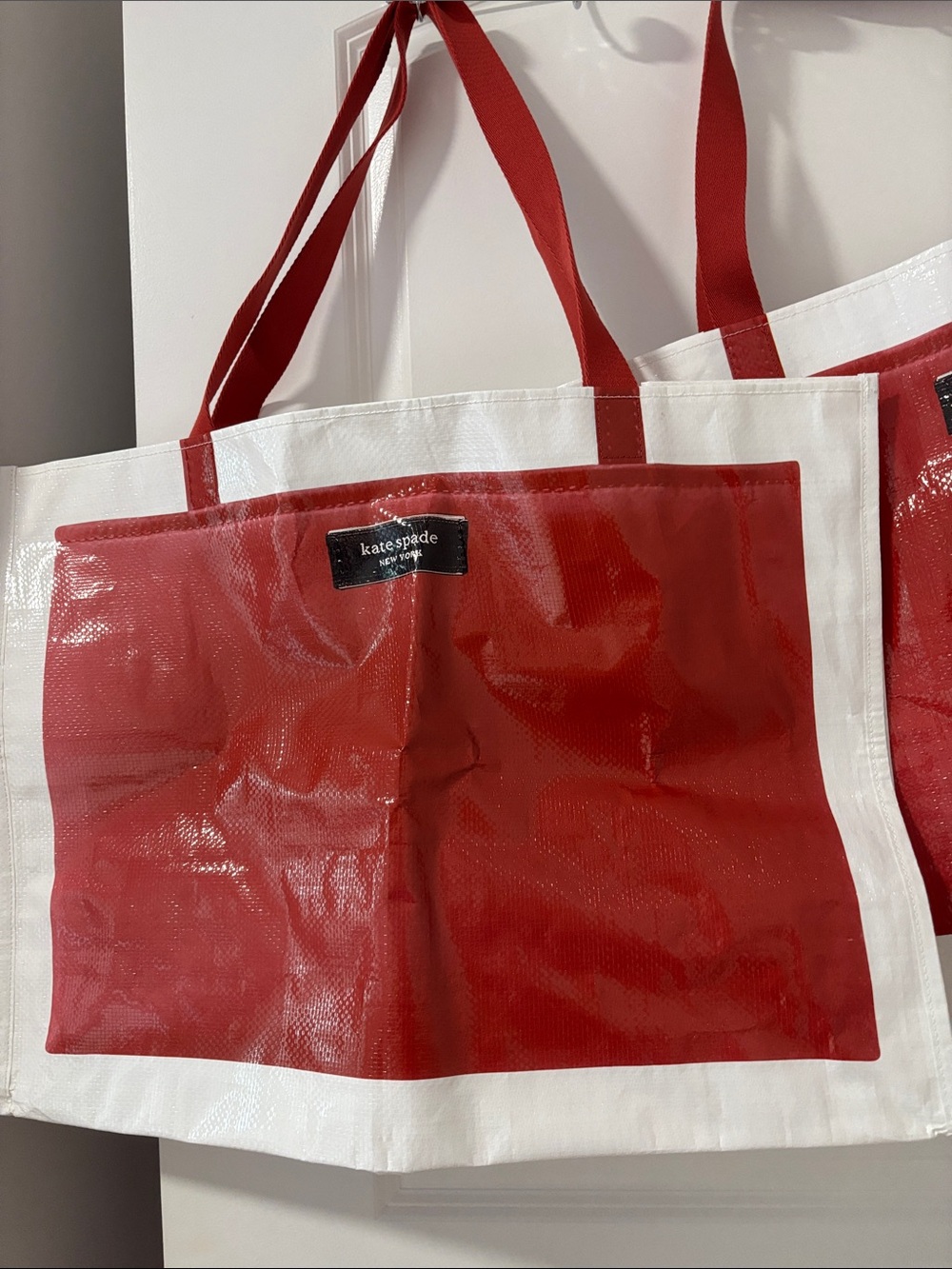 Kate Spade x target Red and White Reusable Tote Bag set of 2 - Picture 3 of 10